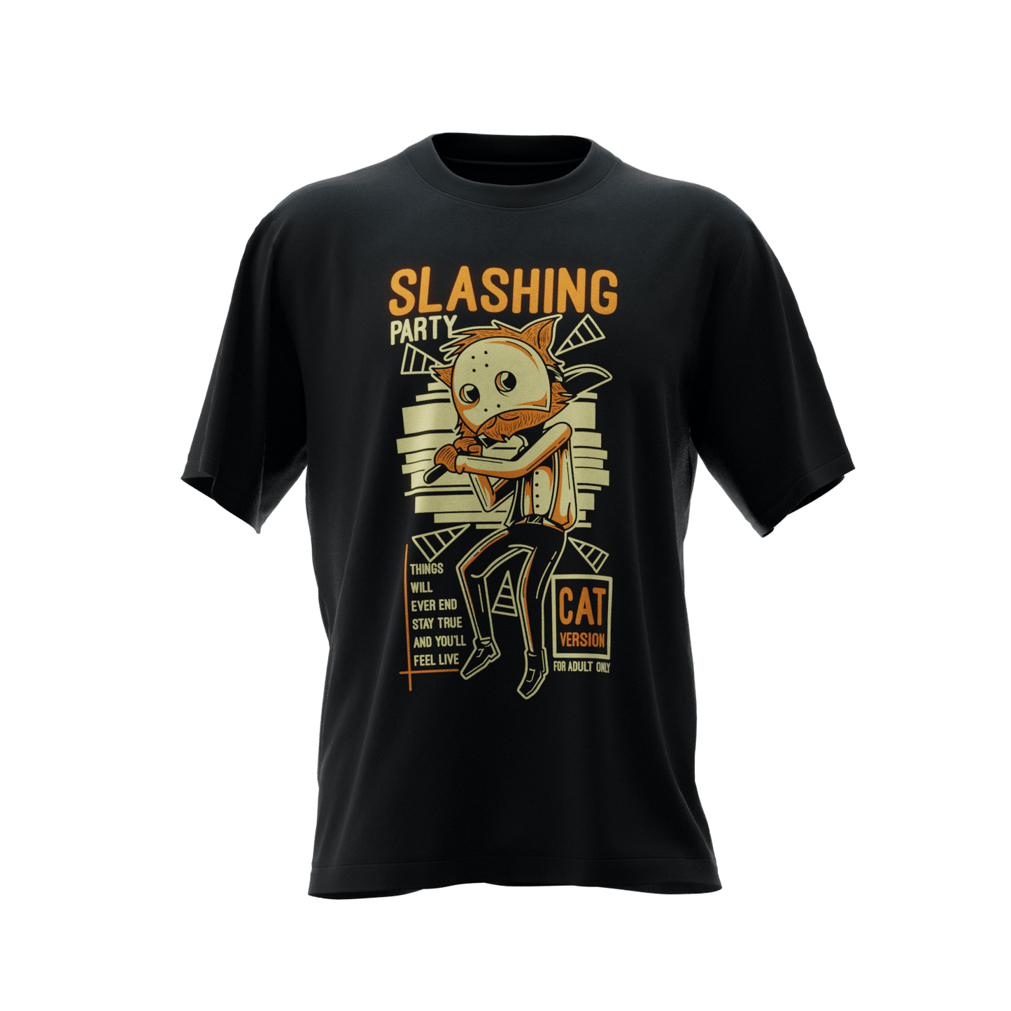 Slashing Cat Regular Fit Unisex Black T-Shirt